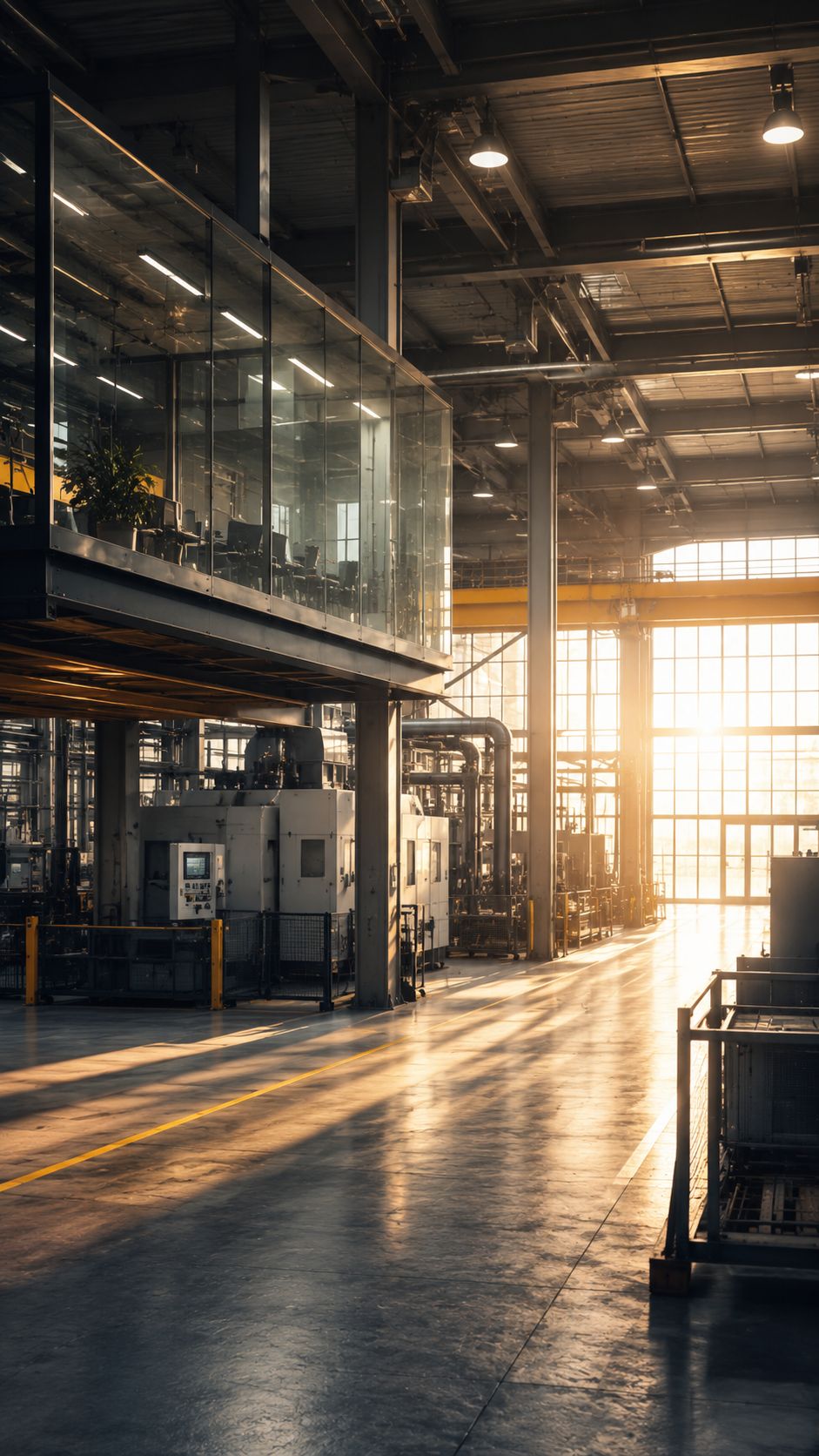 Produktionshalle von Viessmann im Gegenlicht