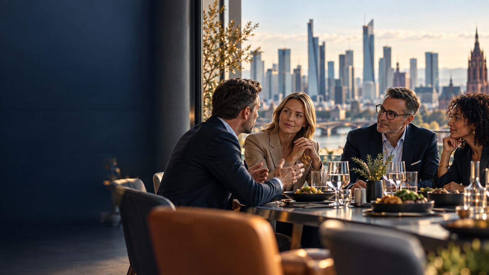 Illustrative Szene eines persönlichen Austauschs beim Lunch