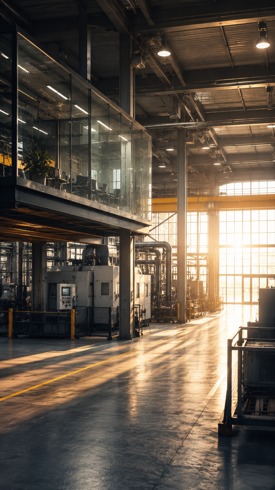 Produktionshalle Viessmann im Gegenlicht